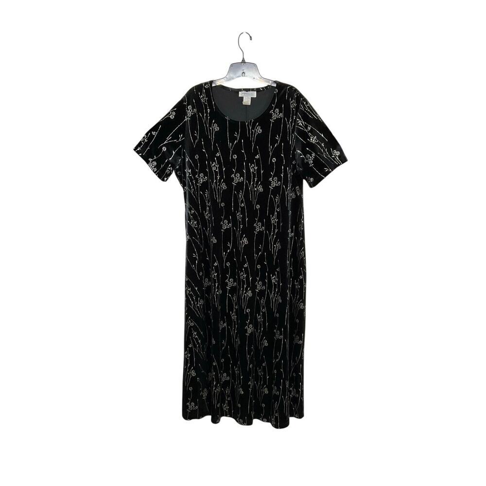 VTG 90s/Y2K Velvet Black/Silver Floral Maxi Dress Size 1X Plus Sparkly Glitter